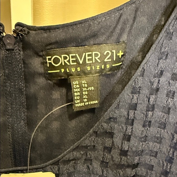 Forever 21 Plus Navy Blue Textured Grid Fit and Flare Sleeveless Dress XL - Picture 2 of 5